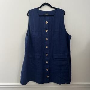 J. Crew Women Gold Button Front Linen Shift Dress Navy Size 3x